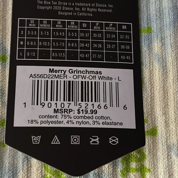STANCE MERRY GRINCHMAS CREW HEIGHT COMBED COTTON BLEND UNISEX SIZE LARGE SOCKS - Picture 6 of 6